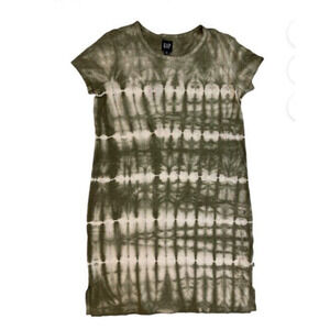 GAP Tie-Dye T-Shirt Dress Cotton Knee Length Boho Hippie Size XS $59 Olive Green